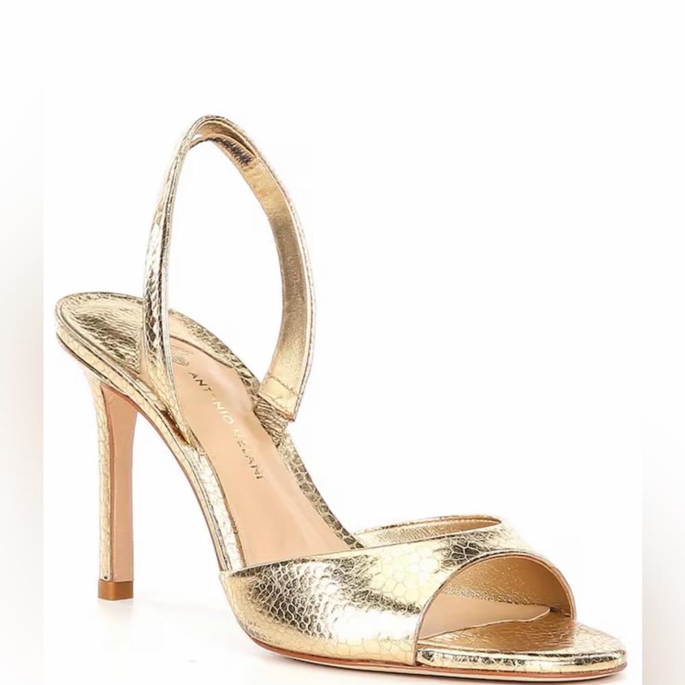 ANTONIO MELANI Gold Metallic Slingback Stiletto Sandals